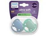 Philips Avent Ultra Soft Suzeta din silicon 6-18m albastru-verde2 buc (SCF091/42)pe Baza de Plante-80%