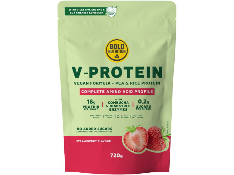 Gold Nutrition V-Protein растительный протеин со вкусом клубники, 720 г