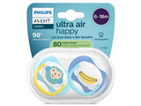 Philips Avent Ultra Air Happy Suzete din silicon 6-18m 2 buc maimutica (SCF080/26) pe Baza de Plante-80%