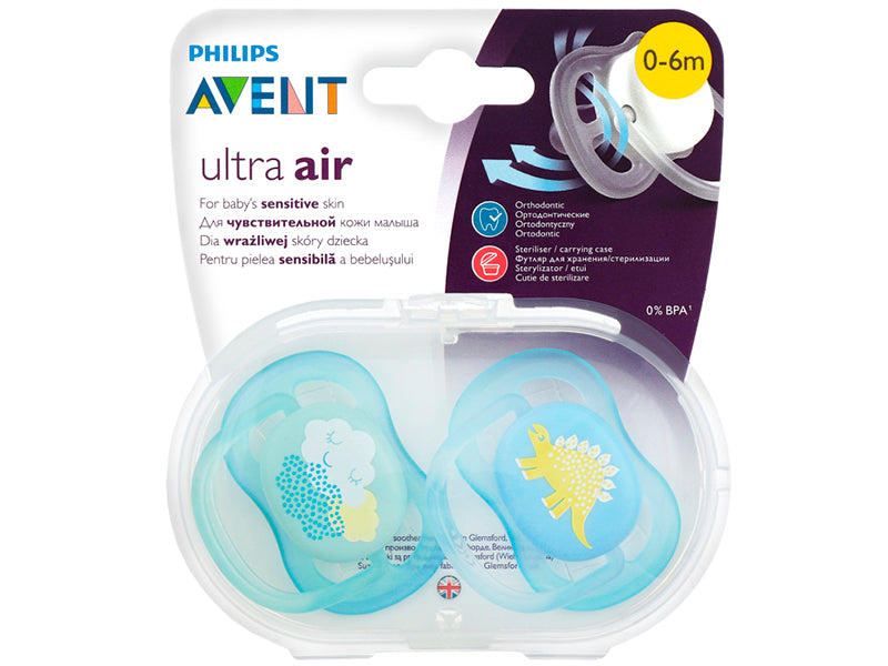 Philips Avent Ultra Air Силиконовые пустышки для мальчиков 0–6 месяцев, 2 шт. SCF344/20