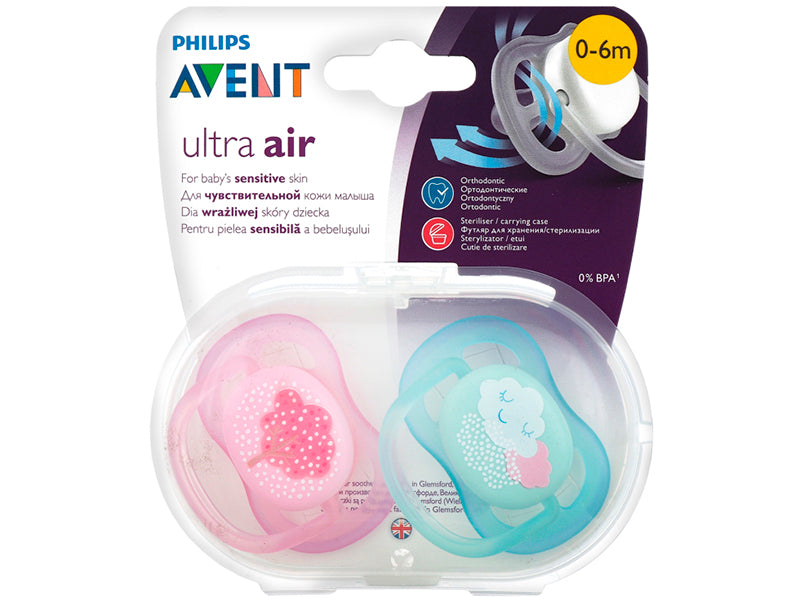 Philips Avent Ultra Air Силиконовые пустышки для девочек 0–6 месяцев, 2 шт. SCF343/20