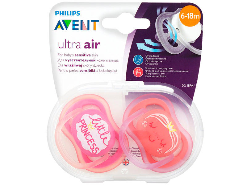 Philips Avent Ultra Air Силиконовые пустышки для девочек 6–18 мес., 2 шт. SCF343/22