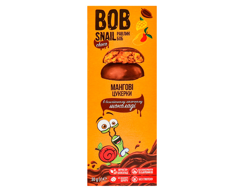 Dulciuri naturale mango-ciocolata belgiana Bob Snail 30g