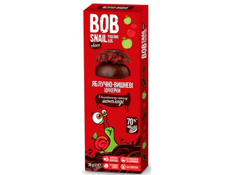 Dulciuri naturale mere-cirese-ciocolata neagra belgiana Bob Snail 30g