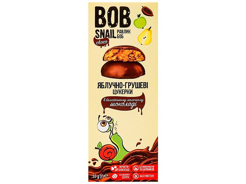 Натуральные конфеты яблоко-груша Бельгийский шоколад Bob Snail 30г