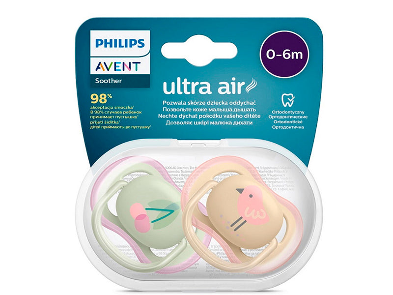 Philips Avent Ultra Air Силиконовые пустышки для девочек 0–6 месяцев, 2 шт., SCF085/13