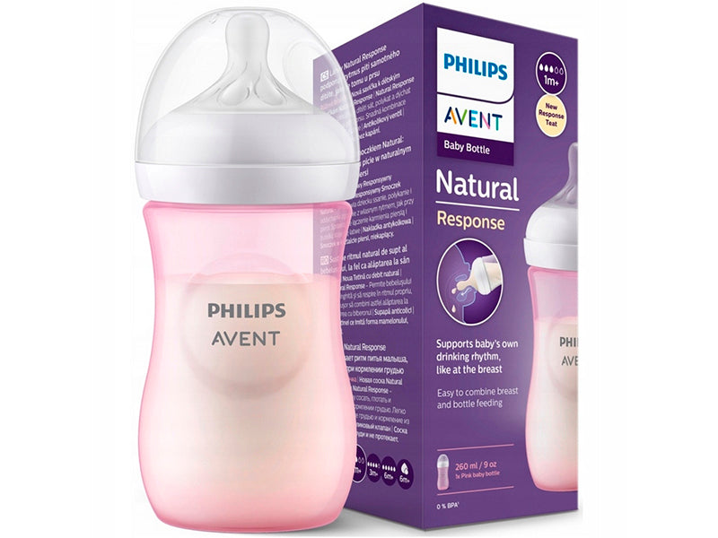 Avent Natural Response Biberon din plastic Pink +1 luni cu debit 3, 260 ml SCY903/11