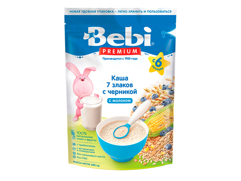 Bebi Premium Terci cu lapte 7 Cereale Afine 6+ 200g