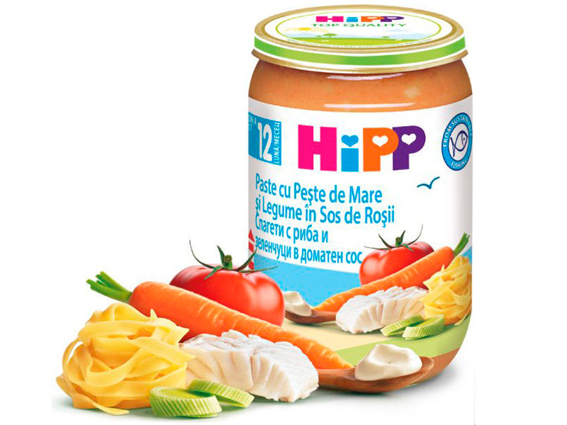 Hipp 6823 Pireu Paste Peste Legume Sos tomat 220g