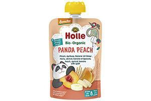 Holle Bio Organic piure Panda Peach de piersici, caise, banane si griu spelt (8 luni+) 100gs
