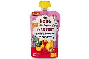 Holle Bio Organic piure Pear Pony de pere, piersici, zmeura si griu spelt (8 luni+) 100g