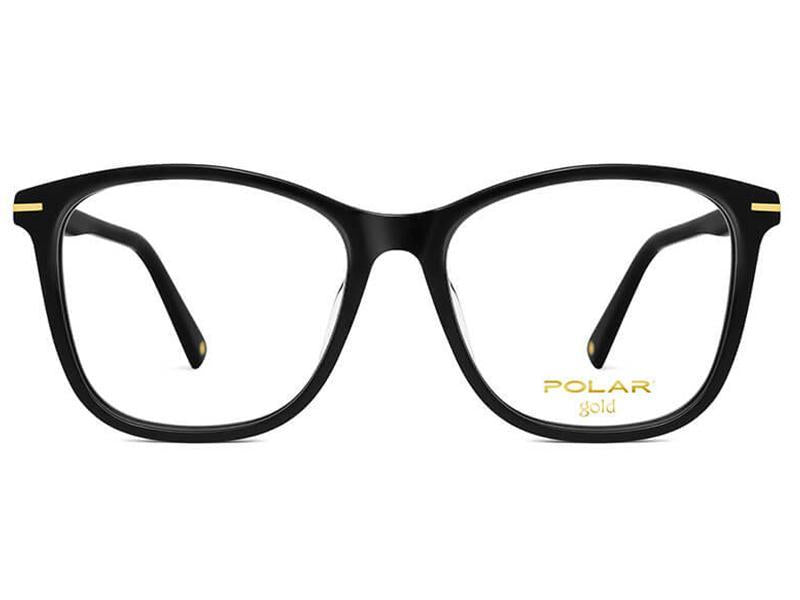 Rama Optica cu husa Polar Eyewear model Gold 07 col. 77 din acetat, shiny black, pentru femei, dreptunghiular