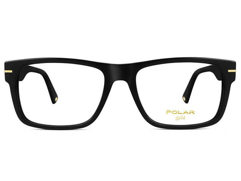 Rama Optica cu husa Polar Eyewear model Gold 13 col. 77 din acetat, shiny black, unisex, dreptunghiular