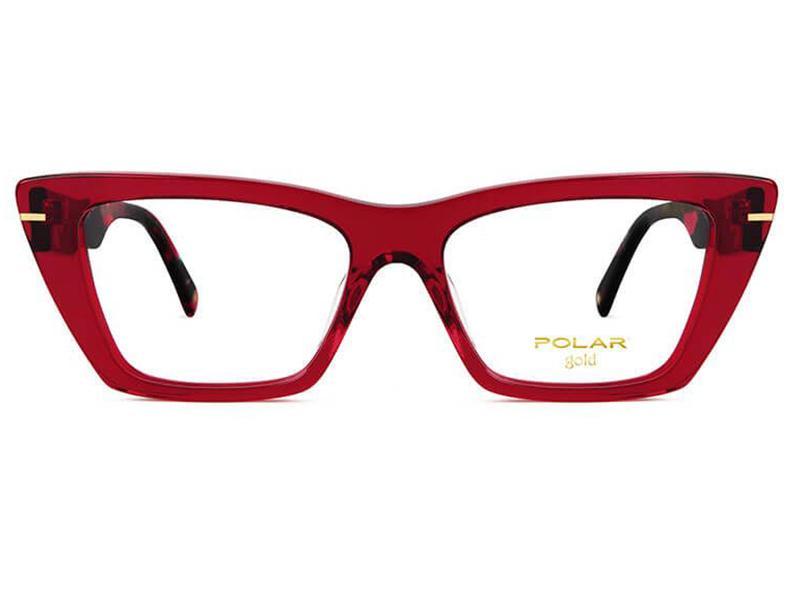 Rama Optica cu husa Polar Eyewear model Gold 14 col. 422 din acetat, shiny crystal red-havana, pentru femei, cat eyes