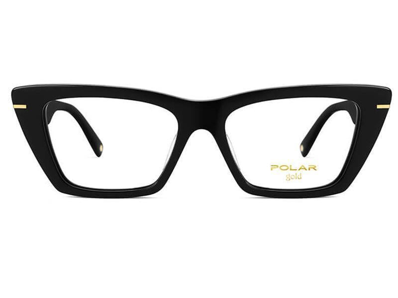 Rama Optica cu husa Polar Eyewear model Gold 14 col. 77 din acetat, shiny black, pentru femei, cat eyes