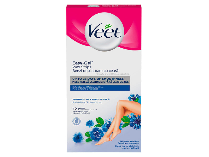 Восковые полоски Veet Easy-Gel для холодного воска для тела для чувствительной кожи, 12 полосок