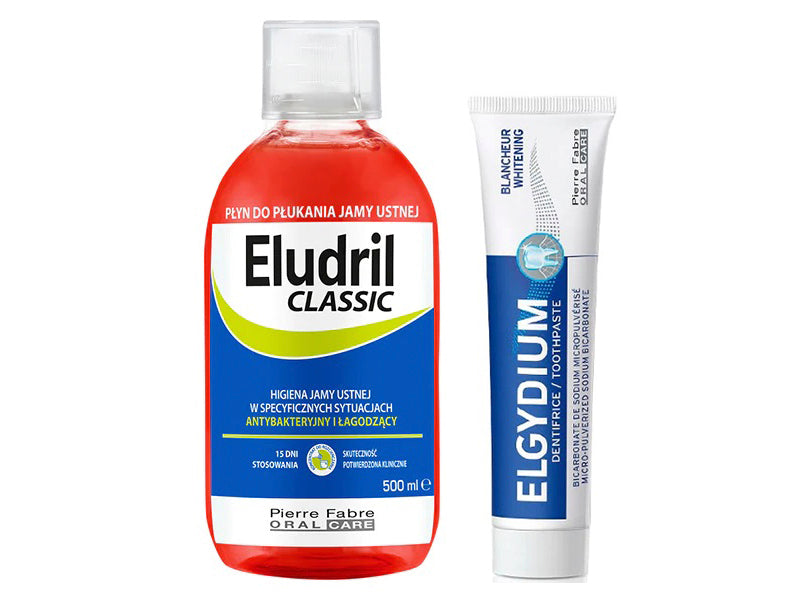 PFOC Eludril Classic Ополаскиватель для полости рта 500 мл + зубная паста Elgydium Whitening 75 (-50% на второй продукт)