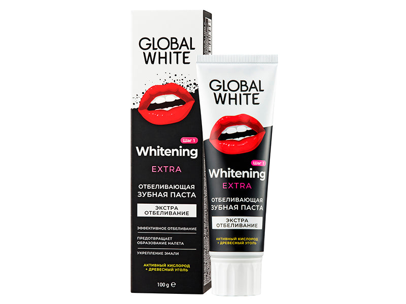 Зубная паста Global White Extra Whitening черная с активным кислородом 100г новая